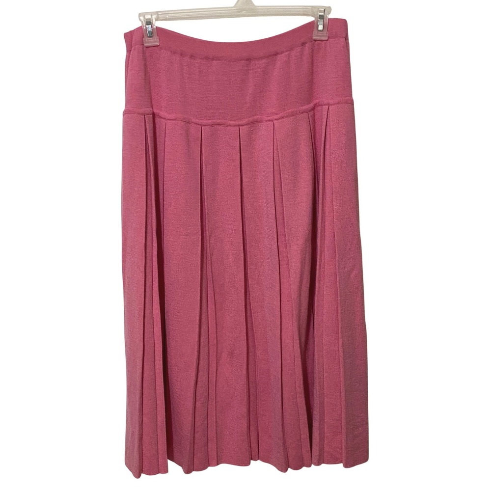 Vtg 80s Pink Drop Waist Pleated Knit Skirt 1X Midi Length Coquette Preppy Indie
